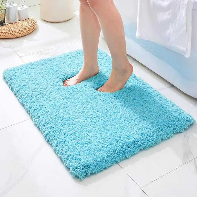 Disolla Sky Blue Bathroom Rug 24x36 - Non-Slip Plush Thick Bath Mat, Highly Absorbent & Ultra Soft Fluffy Floor Mat, Machine Washable for Shower and Tub