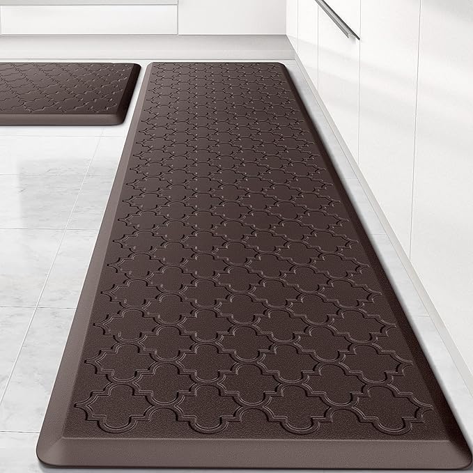 Kitchen Mat [2 PCS] Cushioned Anti-Fatigue Floor Mat Water Resistant Non-Skid Kitchen Mats and Rugs Ergonomic Comfort Foam Kitchen Rugs Standing Mat for Floor Office Sink Chocolate,17.3"x28"+17.3"x60"