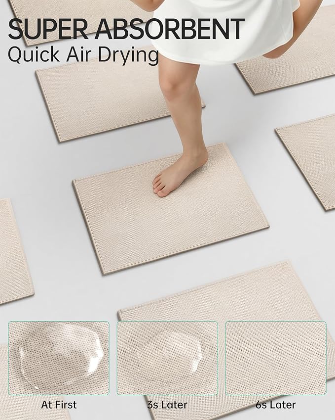 Mecko Bath Mat, Ultra Absorbent Quick Dry Bathroom Floor Mats-Upgraded Thin Cozy Cloth Bathroom Mat Fit Under Door, Rubber Non-Slip Bathroom Rug for Bathtub, Sink, Shower Room(Oatmeal,16"x24")