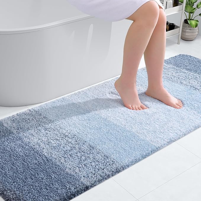 OLANLY Bathroom Runner Rugs Mat 70x20, Extra Soft Absorbent Microfiber Bath Rugs, Rubber Backing, Quick Dry, Washable Long Bath Mats for Bathroom Floor, Tub and Shower, Home Decor Accessories, Blue