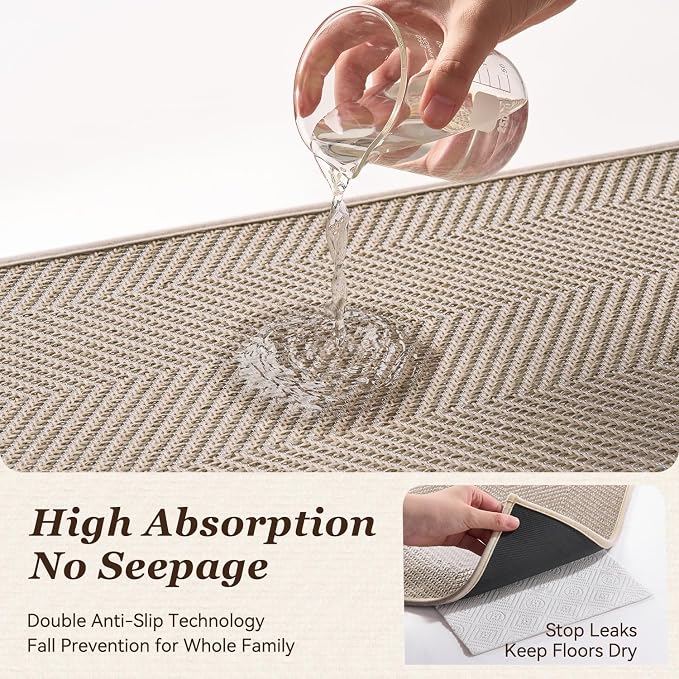 AMOAMI Kitchen Mats for Floor, Non Slip Washable Kitchen Rugs Absorbent Quick Dry and Easy to Clean,Rugs for Kitchen in Front of Sink, 20“*32”, Beige