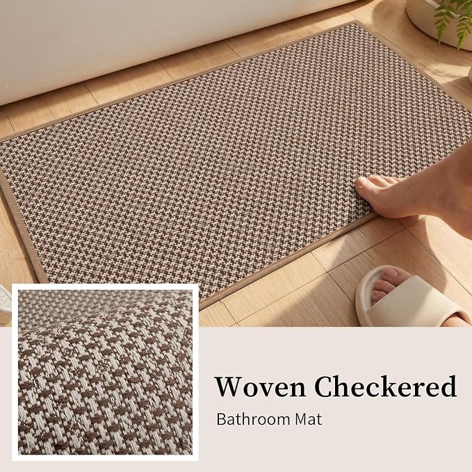 YIHOUSE Thin Bath Mat Khaki Bathroom Rugs Sets 2 Pieces, Non Slip Absorbent Mats Quick Dry, Woven Rugs Washable, Tapetes para Baño for Bathroom Toliet,Bathtub(17"x24"+17"x47")