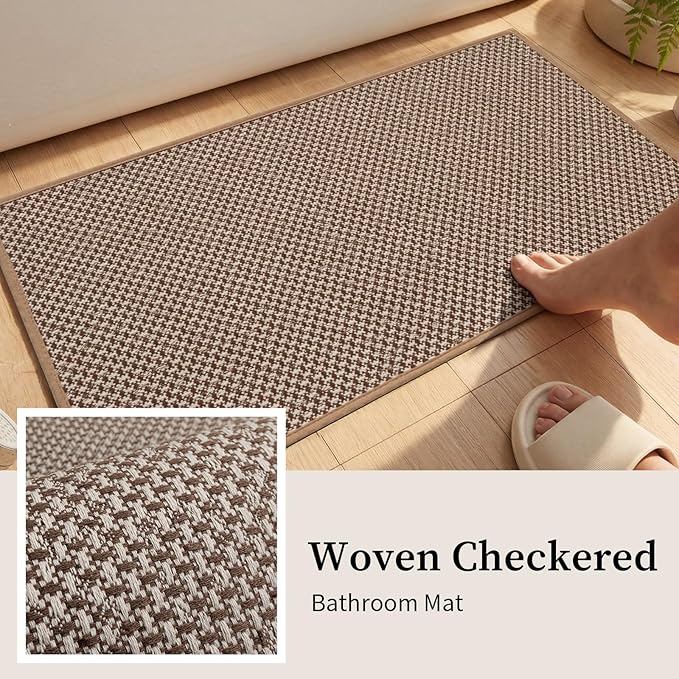 YIHOUSE Thin Bath Mat Khaki Bathroom Rugs Sets 2 Pieces, Non Slip Absorbent Mats Quick Dry, Woven Rugs Washable, Tapetes para Baño for Bathroom Toliet,Bathtub(17"x24"+17"x32")