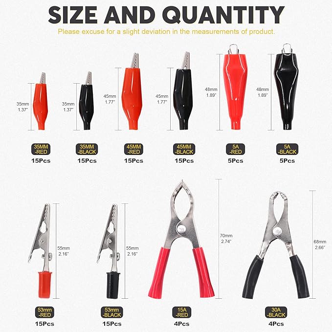108 Pcs 10 Type Metal Alligator Clip Clamp Assortment Kit Red Black Crocodile Electrical Test Clamps Connector Jumper Helper with Protective Insulation Cover