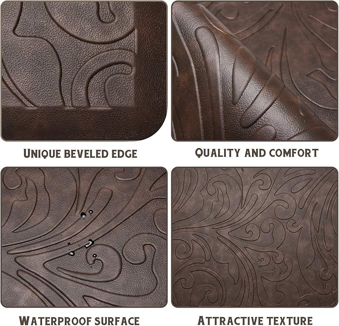 KMAT Kitchen Mat Cushioned Anti-Fatigue Floor Mat Waterproof Non-Slip Standing Mat Ergonomic Comfort Floor Mat Rug for Home,Office,Sink,Laundry,Desk 17.3" (W) x 28"(L),Brown