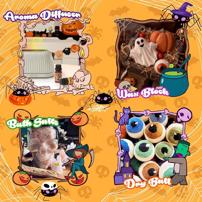 Soulorigin Halloween Fragrance Oils Set, Essential Oil for Diffuser, Diffuser Oil, Use for Soap Candle Making,Caramel Apples, Pumpkin Pie, Candy Corn, Halloween Cookies, Popcorn Balls, Snickers Bars