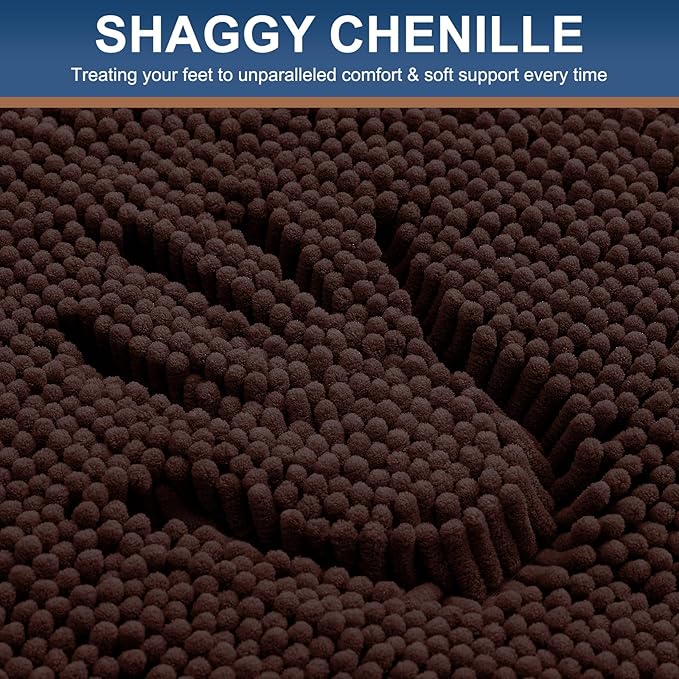 Smiry Luxury Chenille Bathroom Rugs 44x32, Extra Soft and Absorbent Shaggy Bath Mat, Machine Washable, Non-Slip Plush Carpet Runner for Tub, Shower, and Floor, Home Decor Accessories, Brown
