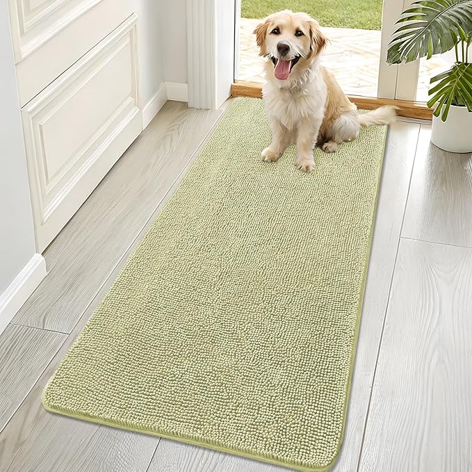 OLANLY Dog Door Mat for Muddy Paws 70x32, Absorbs Moisture and Dirt, Absorbent Non-Slip Washable Doormat, Quick Dry Chenille Mud Mat for Dogs, Entry Indoor Entryway Carpet for Inside Floor, Vanilla