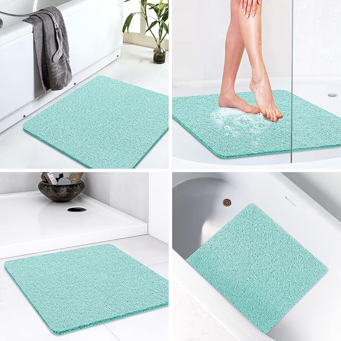 LuxStep Shower Mat Bathtub Mat,24x32 inch, Non-Slip Bath Mat with Drain, Quick Drying PVC Loofah Bathmat for Tub,Shower,Bathroom (Phthalate Free,Green)