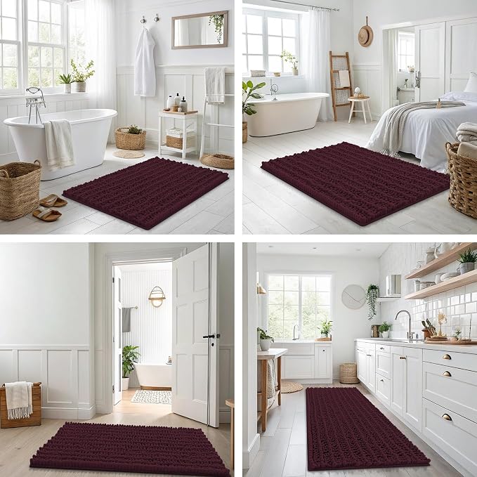 Smiry Bathroom Rugs Mat 30x20, Extra Soft Absorbent Chenille Bath Rugs, Non Slip Rubber Backing Machine Washable Quick Dry Bath Mats for Bathroom Floor, Tub, Shower, Home Accessories, Black Cherry