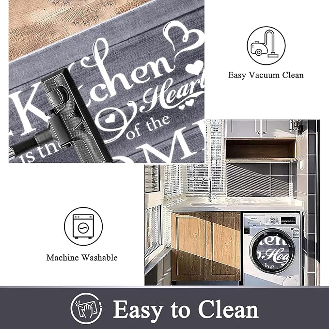 Vaukki Boho Kitchen Rug Sets 3 Pieces, Washable Kitchen Mats for Floor, Non Slip Soft Kitchen Area Rug Floor Mat for Kitchen, Laundry Room and Hallway (Grey, 20''x32''+20''x47''+20''x59'')