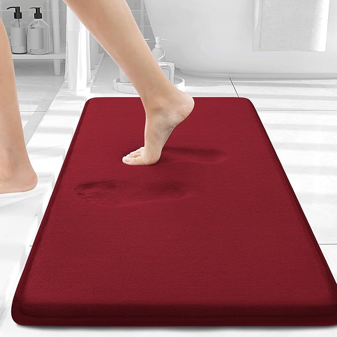 Smiry Memory Foam Bath Mat 30x20, Extra Soft and Absorbent Bathroom Mats, Non Slip Washable Carpet for Floor, Shower and Tub, Red