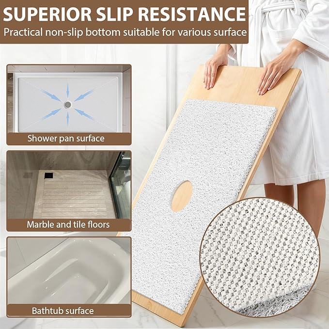 Extra Large Non Slip Shower Mat: 59x35.4 inch Loofah Shower Mat for Inside Shower with Drain Hole in Middle, Soft PVC Anti-Slip Shower Stall Mats for Bathroom,Wet Area, Quick Drying