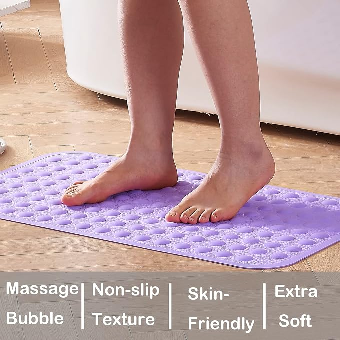 Yanzifly Bathtub Mat Non Slip Bath Mat for Tub Silicone Soft Bath Tub Mat Non Slip Shower Mats, Suction Cups Bath Tub Anti Slip Matt for Family Use, Machine Washable- Purple