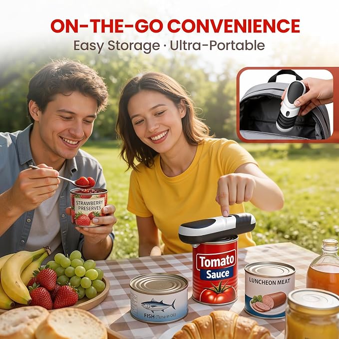 One Touch Electric Can Opener Fits Almost All Can Sizes for Seniors with Arthritis, Rechargeable Smooth Edge Can Opener with Magnetic Cover Catch, Food Safe Kitchen Gadget