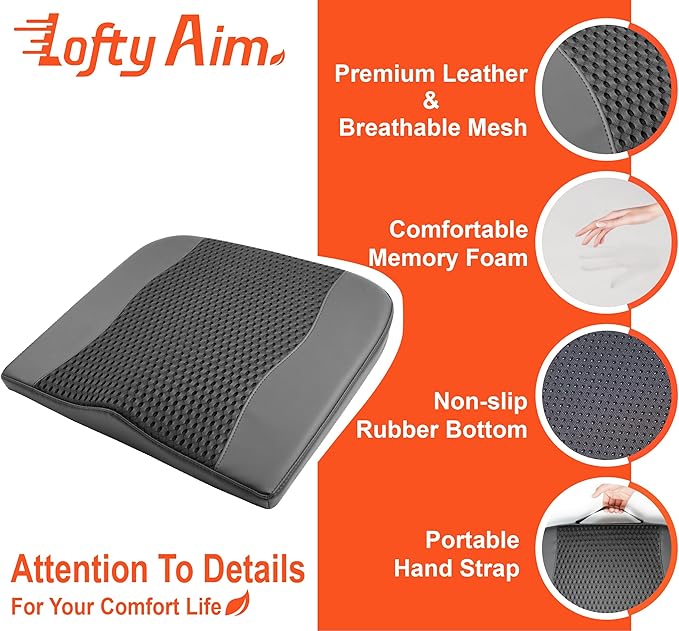 Lofty Aim Car Seat Cushion, Comfort Memory Foam Car Cushions for Driving - Sciatica & Lower Back Pain Relief, Driver Seat Pillow for Auto, Office Chair, Wheelchair - 4D Mesh Black