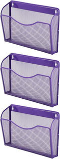 EASEPRES 3 Single Pocket Mesh Hanging File Organizer, Vertical Wall Mounted Magazine File Holder, Mount Basket Mail Paper Document Folder Organizing for Office, Home and School, Purple