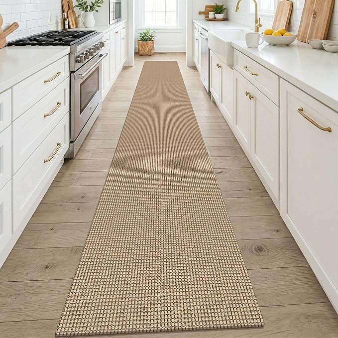 KOZYFLY Boho 2x14 Runners Rugs for Hallway, Long Washable Runner Rug, Woven Non Slip Kitchen Runner, Farmhouse Entryway Rug, Floor Carpet for Entry, Aisle, Hall, Orange Beige/Tan/Brown