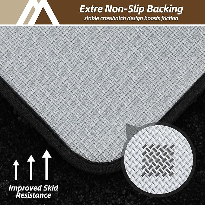 COSY HOMEER Bathroom Rugs Mat 24”x48” Absorbent Non-Slip Bath Mat Plush Shaggy Machine Washable Bath Rugs Soft Polyester Bath Mats for Bathroom Floor,Tub and Shower,Black