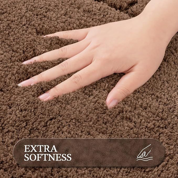 Pauwer Bathroom Rugs Sets 3 Piece Non Slip Machine Washable Bathroom Shower Rugs with U-Shaped Contour Toilet Mat Plush Shaggy Absorbent Microfiber Bath Mat Set, Dark Brown