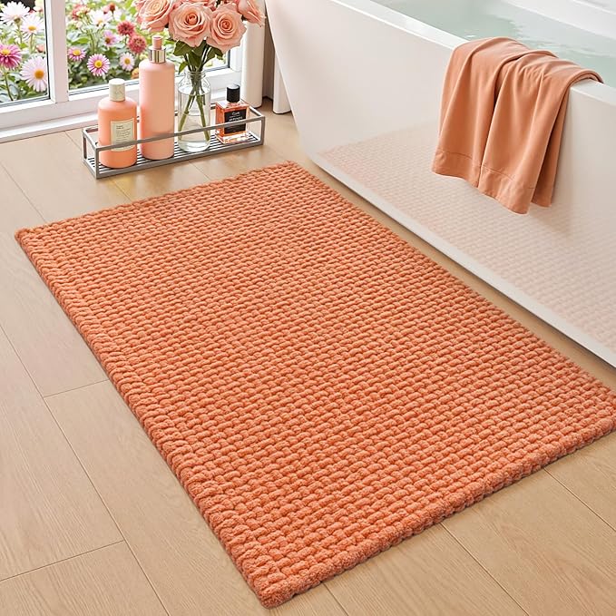DEXI Bathroom Rugs 36x24, Non Slip Washable Bath Mat, Absorbent Chenille Bathmat, Ultra Soft Thick Carpet for Tub Shower Floor, Orange