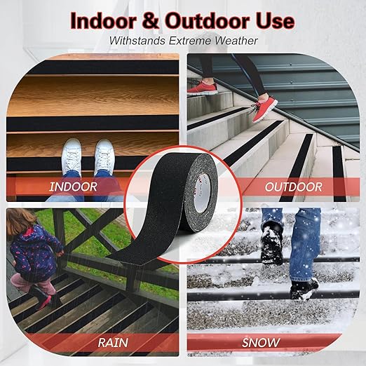 S&X Anti Slip Tape 3 Inch x 60 Ft, High Traction Grip Tape for Stairs Steps, Non-Skid Roll Non Slip Stair Tread Outdoor Indoor Waterproof, Weather-Resistant, Black