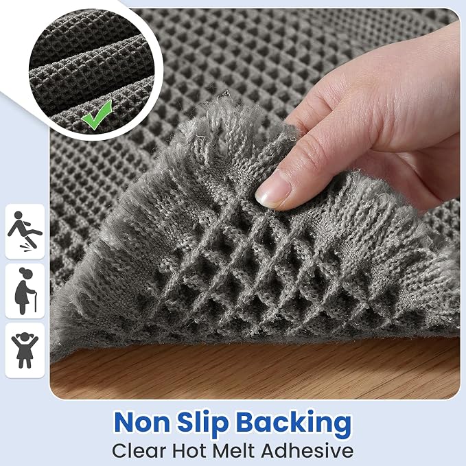 Waffle Bath Mat - Non Slip Bathroom Rugs - Washable Super Absorbent & Quick Dry Bath Mats with Tassels for Hallway Bedroom Laundry Room,17" x 24",Dark Gray