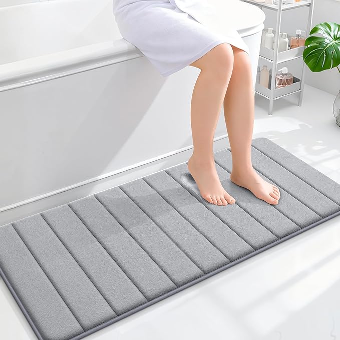 OLANLY Memory Foam Long Bathroom Rugs Runner 47x20, Super Soft Absorbent Bath Mat, Quick Dry, Machine Washable Shower Floor Rugs, Bathmat Carpet, Bathroom Home Decor Accessories, Grey