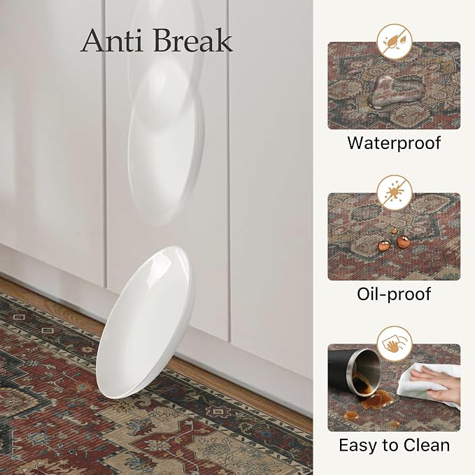 GENIMO Kitchen Mats for Floor 2PCs, Washable Anti Fatigue Mat for Cushioned, 17.3"x47"+17.3"x30", Waterproof Kitchen Rugs, Non Slip Comfort Standing Mat Rug for Home, Sink, Laundry, Bordeaux