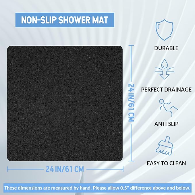 Hargiis Non-Slip Bathtub Mat, Anti Slip Shower Mat, Fast Drying Bathtub Mats, Foot Scrubber Mat, Anti Slip Mat for Tub, Floor, Bathroom, Kitchen, Home, Hotel (Black 24"×24")
