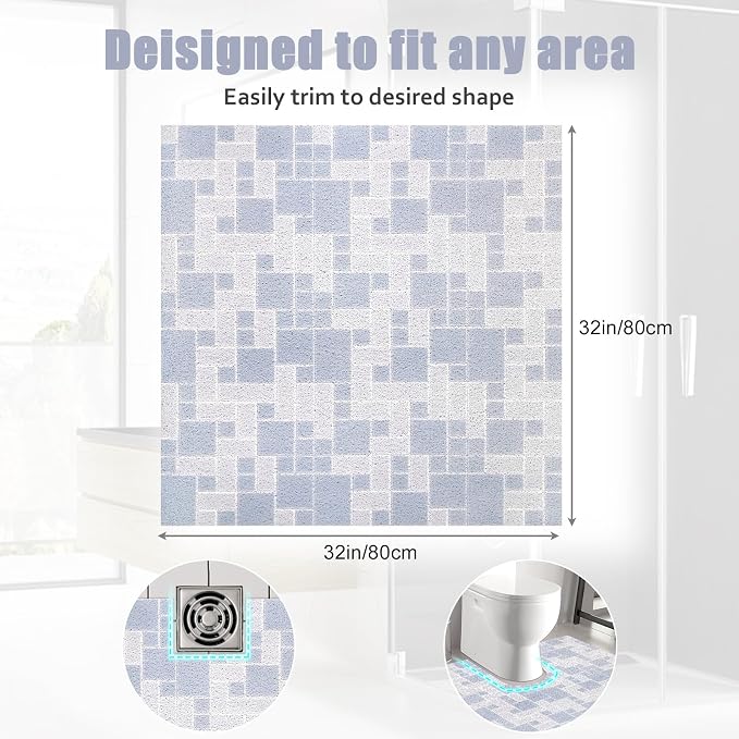 Square Shower Mat 32x32 Inch Non Slip Bath Mat for Inside Shower Loofah Shower Mat for Elderly Soft Textured Foot Massage Pad Bathroom Floor Mat for Wet Area, Without Suction Cups, Quick Drying