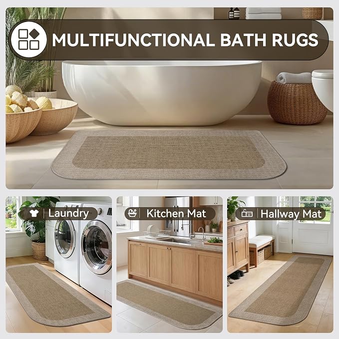YDKGL Bathroom Runner Rug, Thin Bath Mat Non Slip Washable Long Bathroom Rugs, Rubber Backing Quick Dry for Floor, Tub and Shower, Brown Beige 17x47