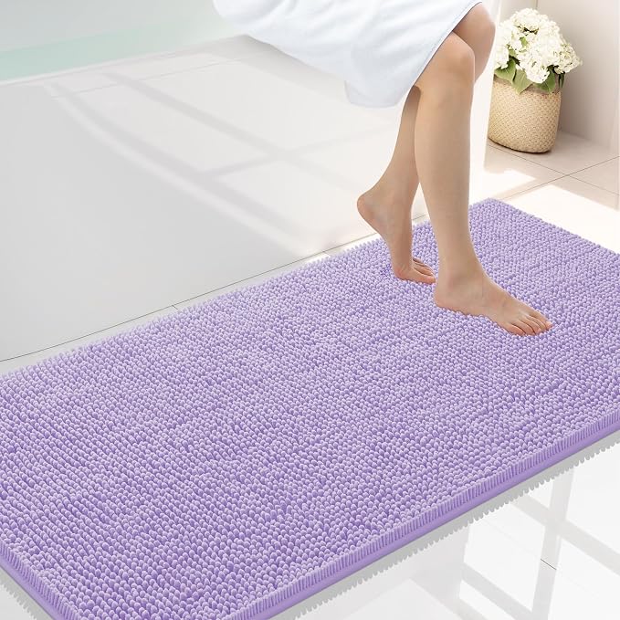 Smiry Luxury Chenille Bathroom Rugs 47x24, Extra Soft and Absorbent Shaggy Bath Mat, Machine Washable, Non-Slip Plush Carpet Runner for Tub, Shower, and Floor, Home Decor Accessories, Purple
