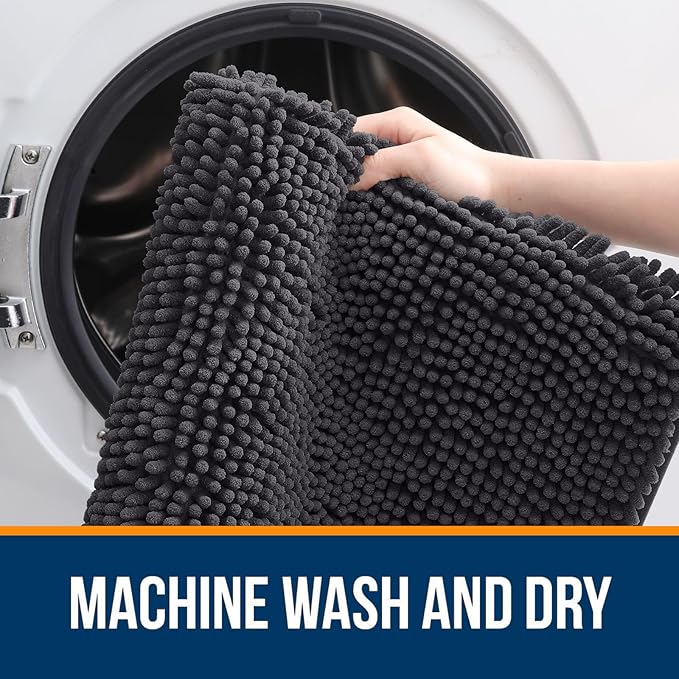 OLANLY Large Bathroom Rugs 47x32, Extra Soft Absorbent Chenille Bath Rugs, Rubber Backing Quick Dry, Machine Washable Bath Mats for Bathroom Floor, Tub and Shower, Home Decor Accessories, Dark Grey