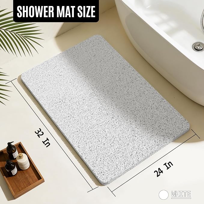 Joyhalo Shower Mat Bathtub Mat Non Slip, Bathmats Non Slip, Quick Drying Foot Scrubber Loofah Mats for Shower, Tub, Bathroom, Home, 32 * 24inch, White