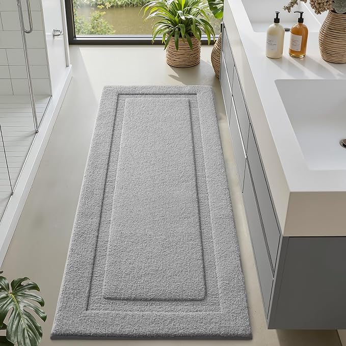 LUMI Extra Large Ultra Soft Bathroom Rugs Non Slip with Rubber Backing, Absorbent Washable Bath Mat Quick Dry, Upgraded Premium Microfiber Plush Carpet for Bathtub and Shower Floor, Grey, 24x60