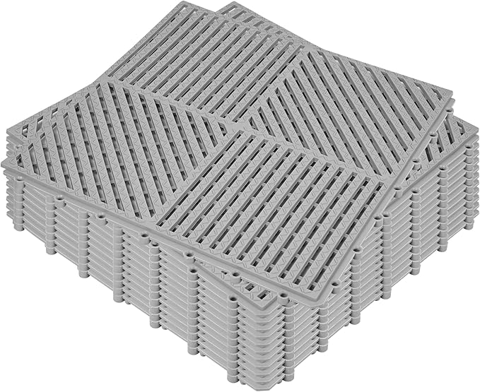 ToLanbbt Modular Interlocking Cushion 12P 11.8" x 11.8" Interlocking Rubber Floor Drain Holes Non-Slip Splicing Drainage Mats for Deck, Shower, Kitchen, Drain Pool, Sauna Bath (Grey, Diagonal)