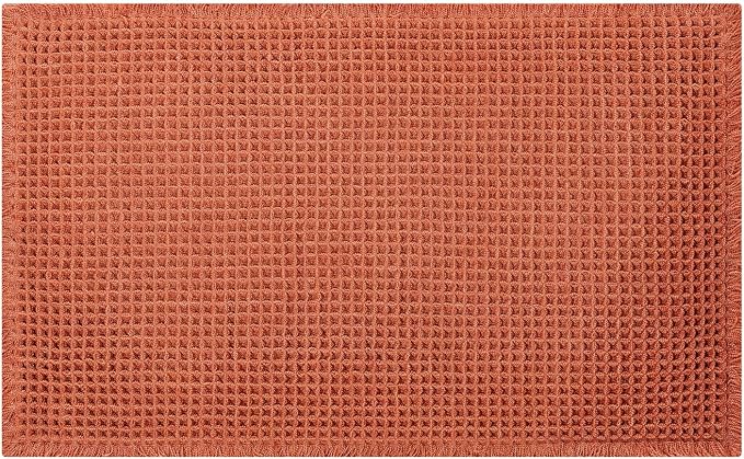Waffle Runner Bath Mat - Long Boho Bathroom Rugs Non Slip Washable, Super Absorbent & Quick Dry, Soft Bath Mat Farmhouse Bathroom Decor, 24'' x 72'', Dirty Orange