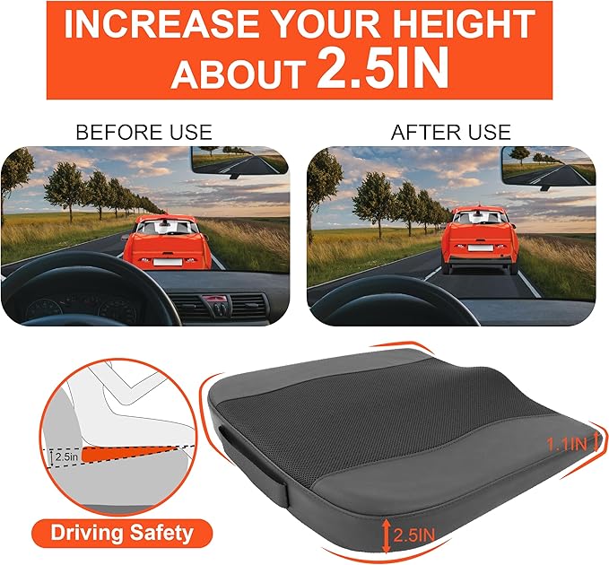 Lofty Aim Car Seat Cushion, Comfort Memory Foam Car Cushions for Driving - Sciatica & Lower Back Pain Relief, Driver Seat Pillow for Auto, Office Chair, Wheelchair - Obsidian Speck Black