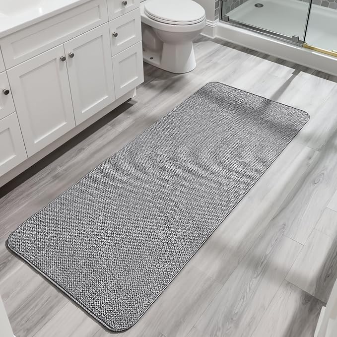 Bosap Bath Mat,Ultra Thin Bathroom Runner Rugs,Large Bath Mats for Bathroom,Quick Dry,Non-Slip,Machine Washable,Low Pile,Bath Rug,Shower Outside,Sink,Home Decor Accessories.Grey,3'x6'(36x72inch)