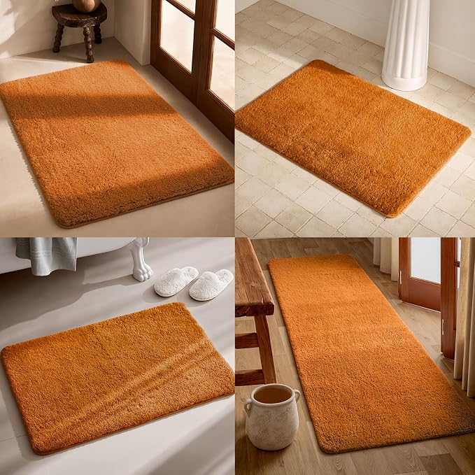 TYUU Orange Bathroom Rugs, Ultra Soft Bath Rugs Non Slip Washable, Super Absorbent Quick Dry Small Bath Mat with Rubber Backing for Bathroom Floor, Shower, or Sink, Orange 16" x 24"