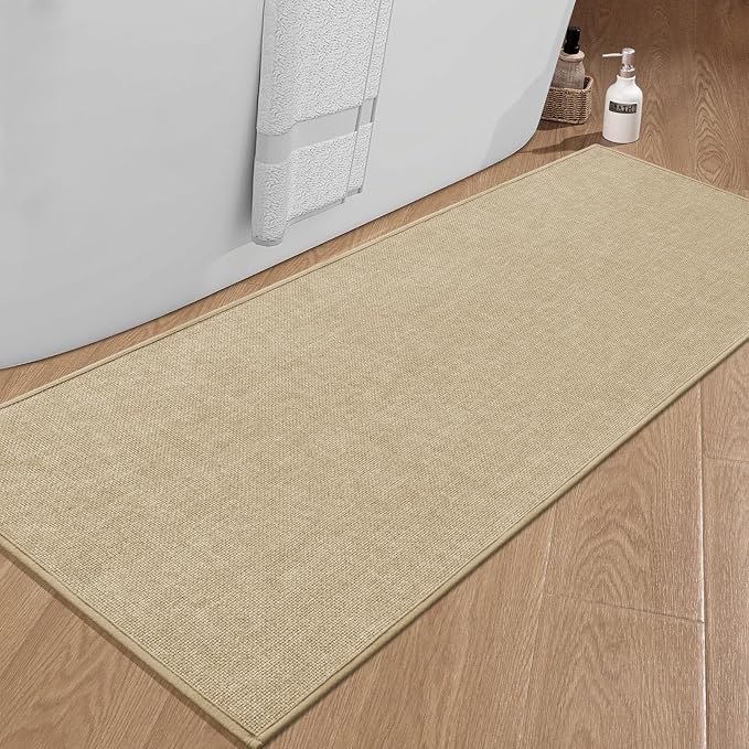 chakme Bathroom Rugs Mat 59x25, Ultra Thin Non Slip Bath Mat Large Quick Dry Absorbent Bath Mat for Bathroom Floor, (Light Beige, 59"x25")