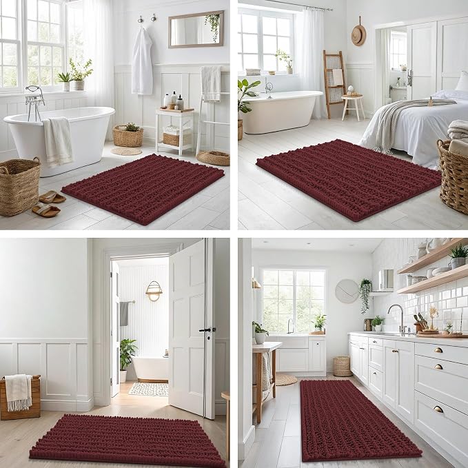 Smiry Bathroom Rugs Mat 24x16, Extra Soft Absorbent Chenille Bath Rugs, Non Slip Rubber Backing Machine Washable Quick Dry Bath Mats for Bathroom Floor, Tub, Shower, Home Accessories, Caramel Red
