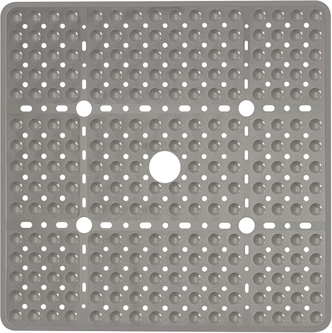 Large Square Shower Mat 27 x 27 Inch Clear Gray, Non Slip Shower Bathtub Mats for Inside Shower with Big Suction Cups Drain Holes, Anti Slip Bathroom Floor Stall Mats, Easy Clean, BPA-Free