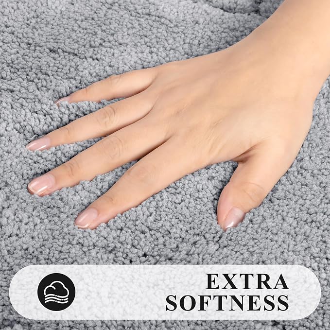Pauwer Bathroom Rugs Sets 3 Piece Bathroom Shower Rugs with U-Shaped Contour Toilet Mat Absorbent Microfiber Plush Bath Mats Non Slip Bath Rugs Machine Washable Shaggy Bath Mat Set, Light Grey