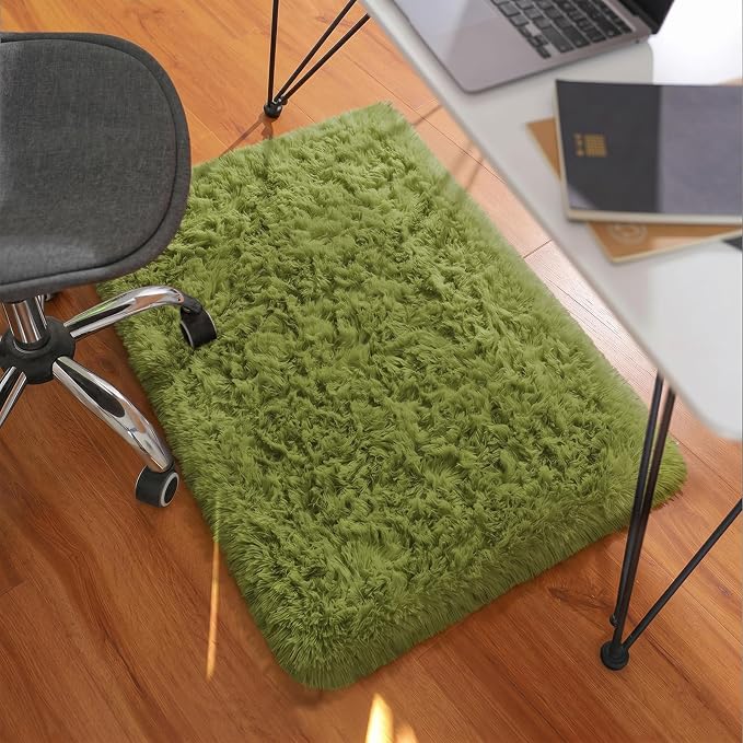 Ophanie Small Rug Washable Non Slip Throw Bedside Area Rugs, Fluffy Soft Green Mini Bedroom Carpet, Affordable Door Entryway Indoor Inside Front Entrance Dog 2x3 Mat, Home Decor Aesthetic, Nursery