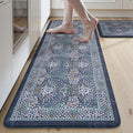 Collive Anti Fatigue Kitchen Mats, Cushioned Kitchen Rugs Set of 2 Waterproof Non Slip Desk Mat, Comfort Standing Rug Dark Blue Floral Carpet for Office, Sink, Laundry, 17.3"x29"+17.3"x47"