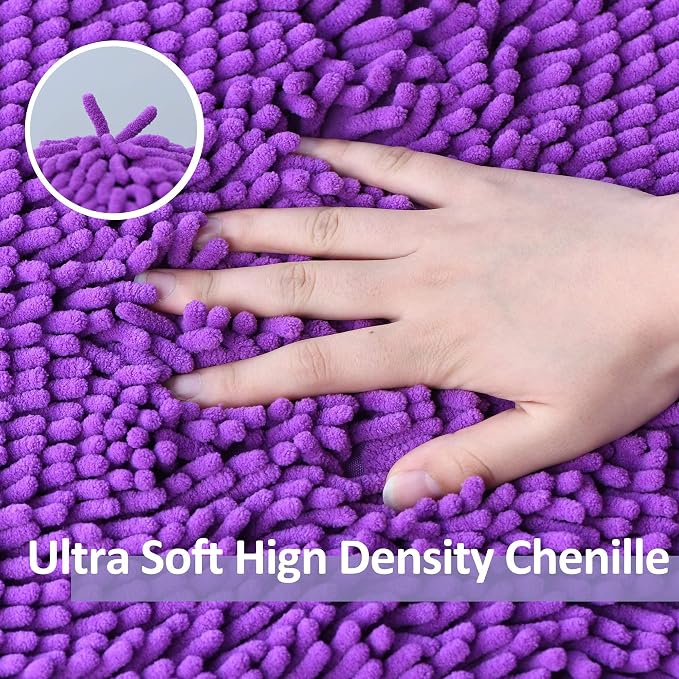 RUN HELIX Purple Bathroom Rugs Sets 3 Piece Non Slip Extra Absorbent Shaggy Chenille Bathroom Rugs and Mats Sets, Soft & Dry Bath Rug/Mat Set for Bathoom Mats