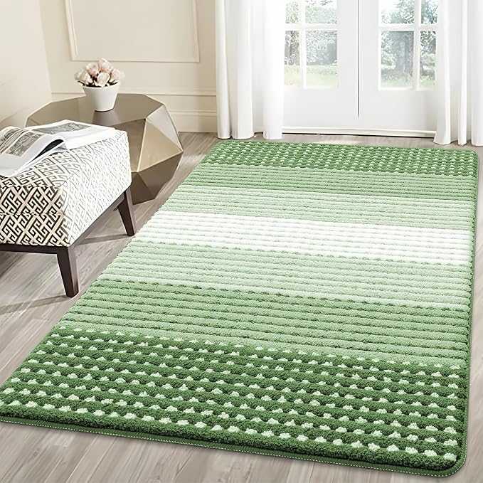 Kitinjoy Indoor Outdoor Door Mat, 59x36 Non-Slip Absorbent Dirt Trapper, Low-Profile Washable Inside Entrance Front Floor Mat, Sturdy Soft Entry Dotted Ombre Doormats for Entryway, Sage Green