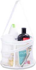 Handy Laundry Portable Shower Caddy Mesh Basket, Small Collapsible Foldable Toiletry Organizer with Handle, Quick Dry Drain Hole, Large Compartments for Dorm, Gym, Travel, Camping, White